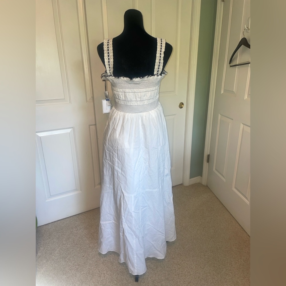 1.STATE Topstiched Smocked Bodice Maxi Dress Ultra White - XL NWT - Picture 5 of 8